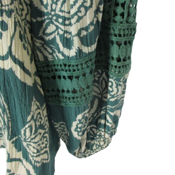Angie Green Floral Peasant Sleeve & Boho Inspired Blouse Top Romantic Size L - Picture 7 of 8